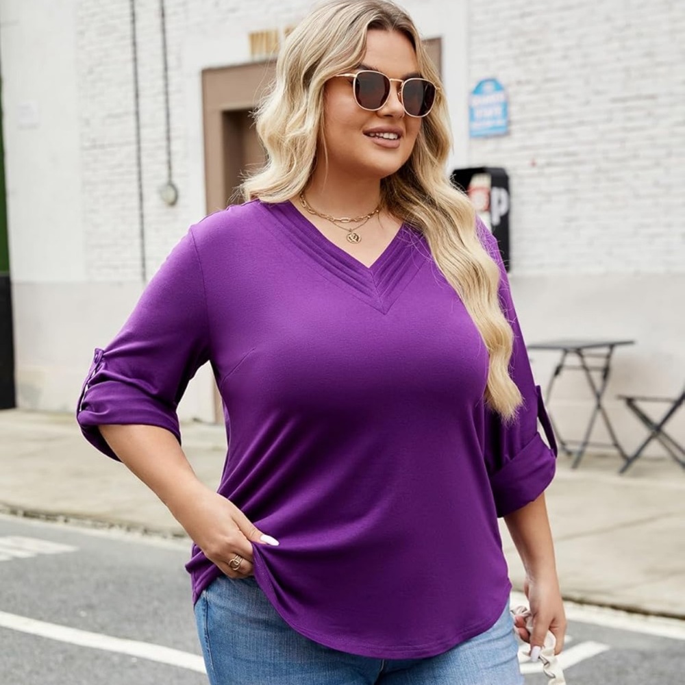 Plus Size Women’s Elegant Purple V-Neck Women's Top